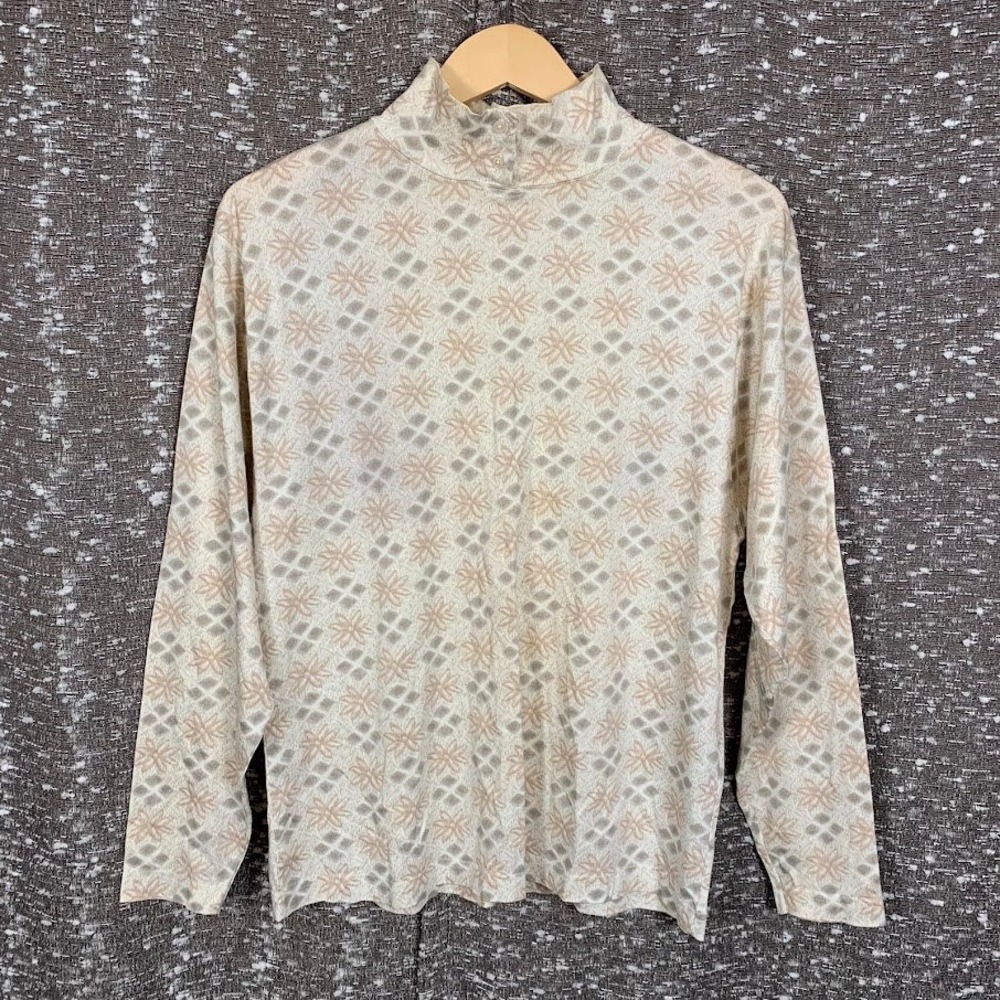 Vintage LL Bean Mock Neck Long Sleeve Shirt Floral AOP Ski Women's Medium